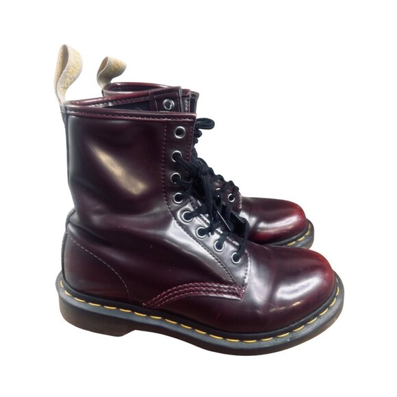 Dr. Martens Cherry Red Smooth Leather Boots Women's Sz 6 Lace-Up Combat Style - Picture 1 of 13